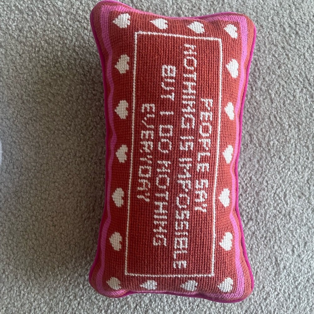Pink & Red Knit Throw Pillow with Heart Pattern